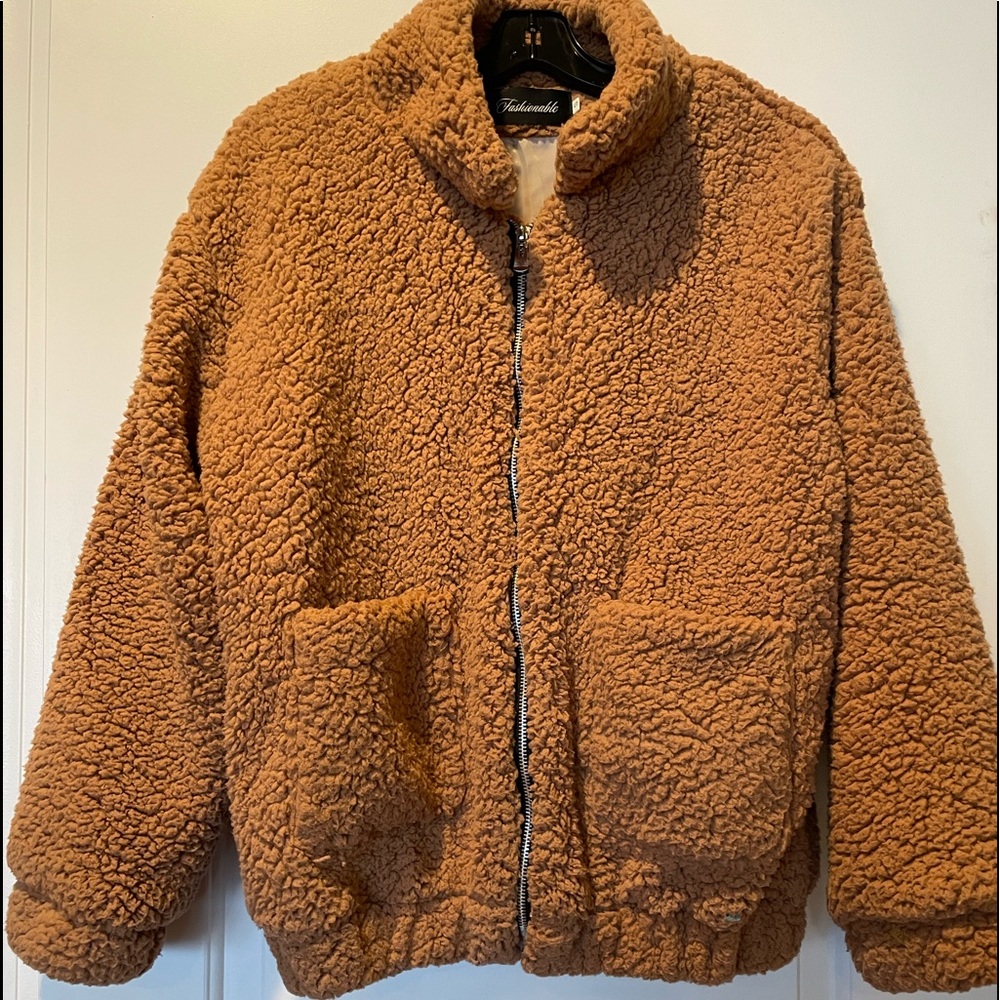 Fashionable Sherpa Teddy Full Zipper Jacket Small